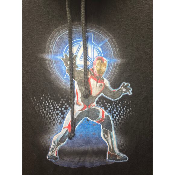 Marvel Sweater Womens Size Large Black Long Sleeve Cowl Neck Drawstring Iron Man - Picture 2 of 8